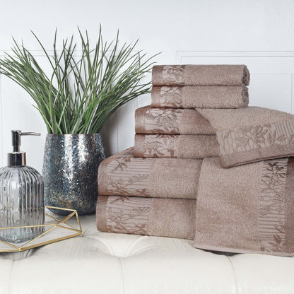 Wisteria Cotton Floral Embroidered Jacquard Border 8-Piece Towel Set - Blue Nile Mills