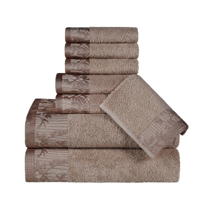 Wisteria Cotton Floral Embroidered Jacquard Border 8-Piece Towel Set - Blue Nile Mills