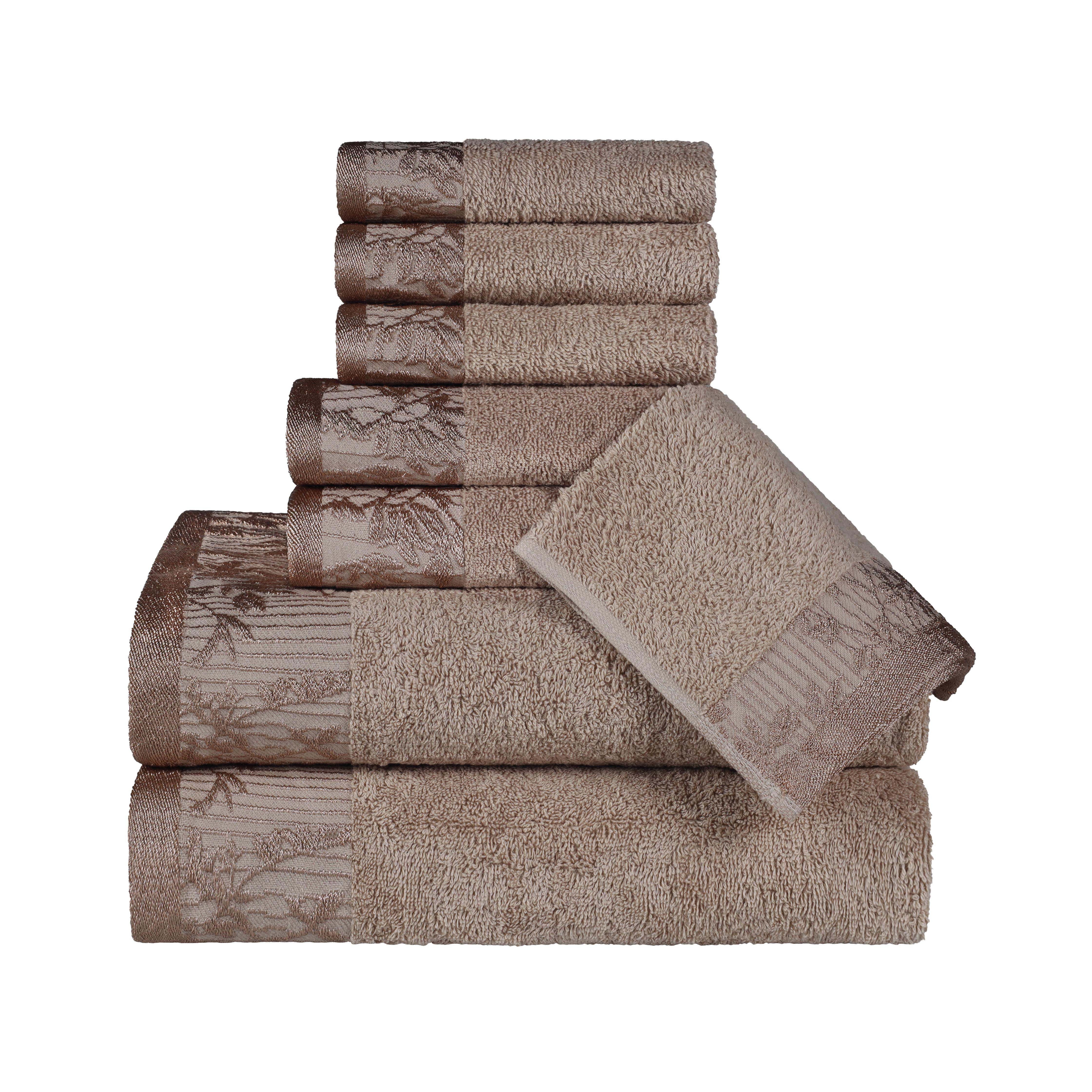 Wisteria Cotton Floral Embroidered Jacquard Border 8-Piece Towel Set - Blue Nile Mills