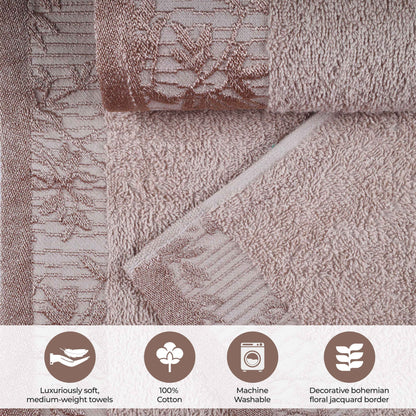 Wisteria Cotton Floral Embroidered Jacquard Border 8-Piece Towel Set - Blue Nile Mills