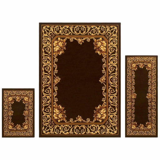 Traditional Scrolling Medallion 3 Piece Indoor Area Rug Set - Freyberg