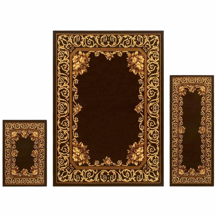 Traditional Scrolling Medallion 3 Piece Indoor Area Rug Set