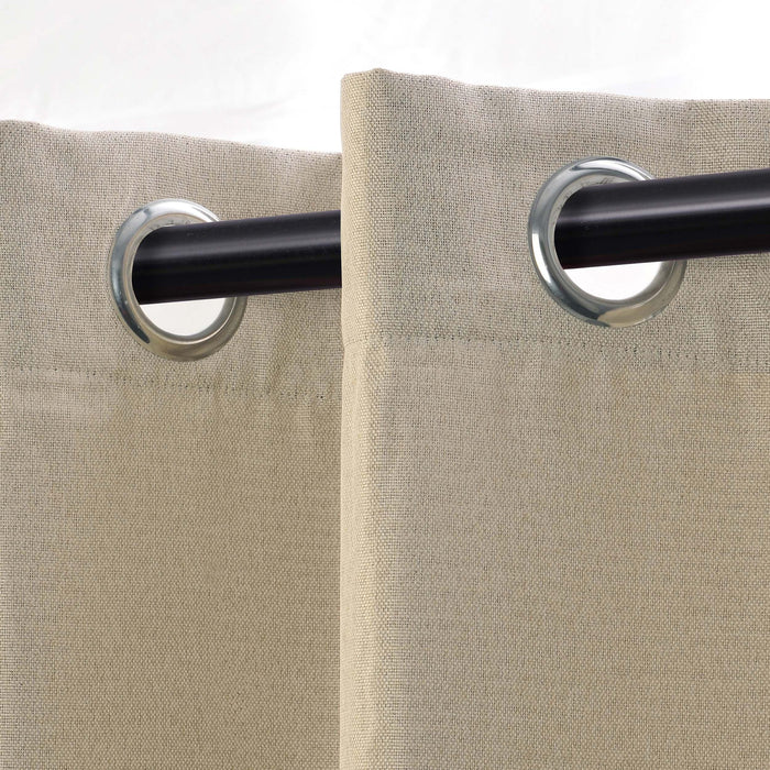 Linen Pattern Washable Room Darkening Blackout Curtain Set 42" - FrostedAlmond