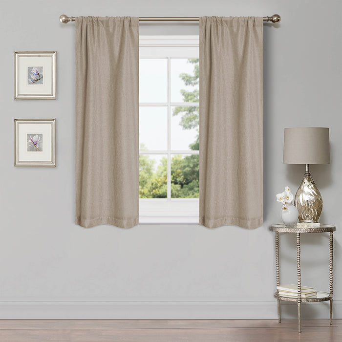 Linen Pattern Washable Room Darkening Blackout Curtains Set 26" - FrostedAlmond