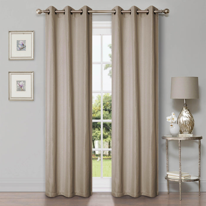 Linen Pattern Washable Room Darkening Blackout Curtain Set 42" - FrostedAlmond