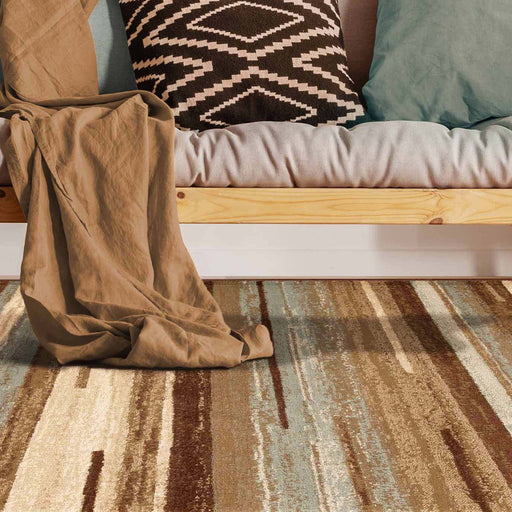 Stripes Abstract Lines Indoor Area Rug or Runner Rug - Taupe