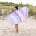 Meera Stripe Fouta 4 Piece Beach Towel Set with Tassels - Fuschia