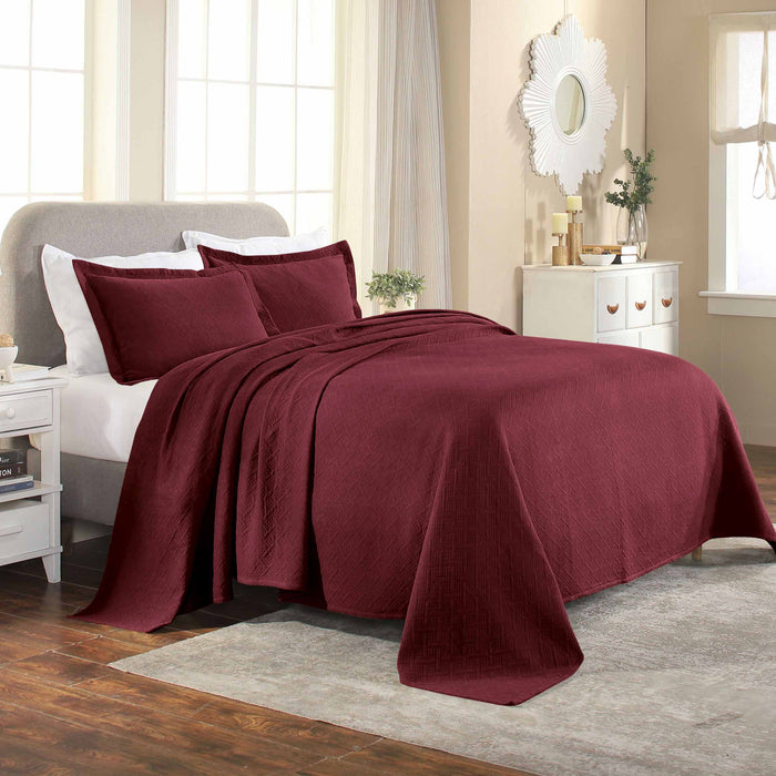 Basket Weave Matelasse Cotton Bedspread Set -  Garnet