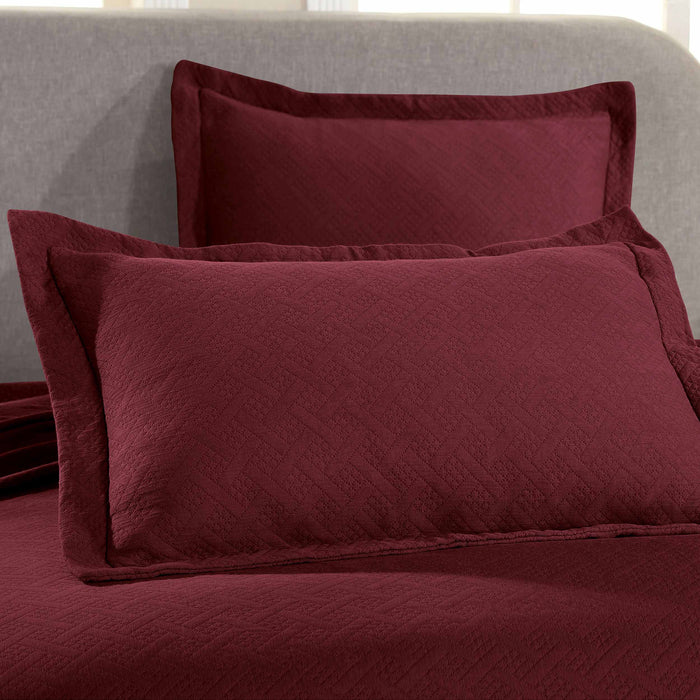 Basket Weave Matelasse Cotton Bedspread Set -  Garnet