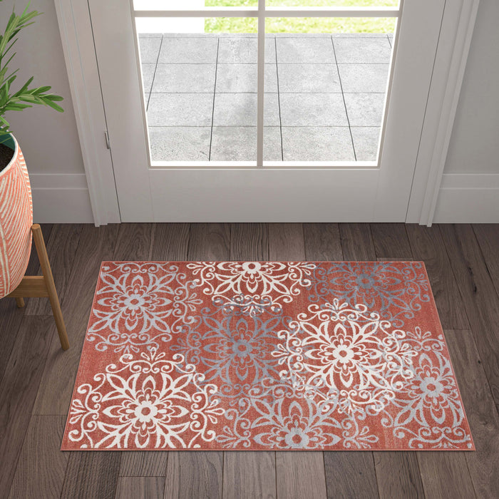 Leigh Traditional Floral Scroll Indoor Area Rugs or Runner Rug - Ginger