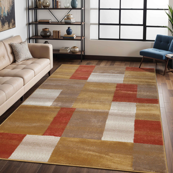 Clifton Modern Geometric Patchwork Area Rug or Runner Rug - Ginger