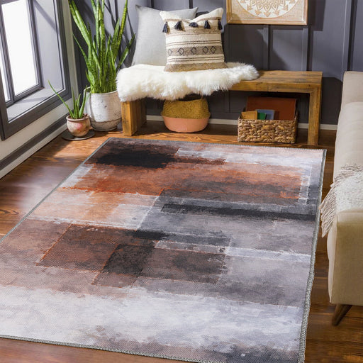 Goa Abstract Patchwork Washable Indoor Area Rug or Runner - Rust