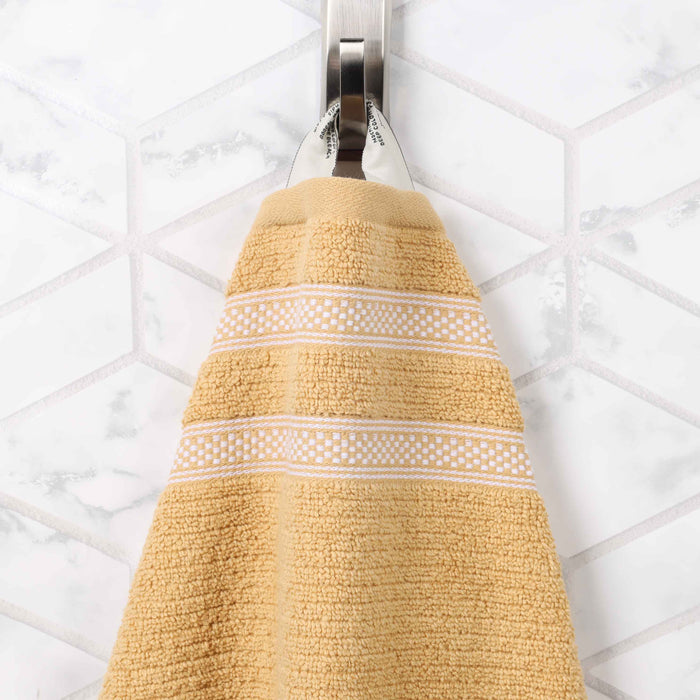 Zero Twist Cotton Ribbed Geometric Border Plush Bath Towel Set of 3