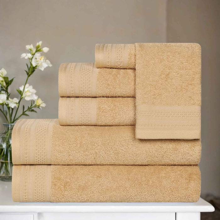 Honeycomb Textured Waffle Border Luxury Cotton 6 Piece Towel Set