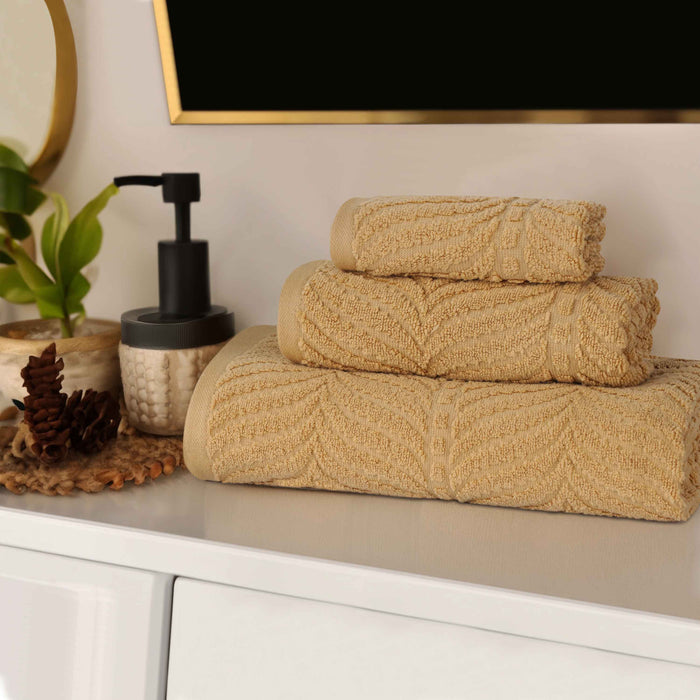 Zero Twist Cotton Elegant Chevron 3 Piece Jacquard Towel Set