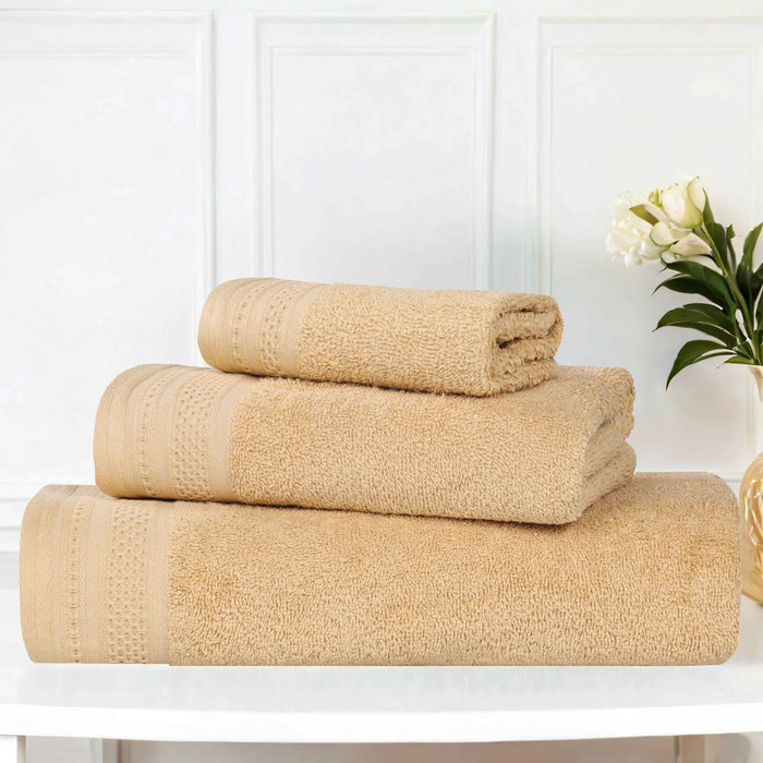 Honeycomb Textured Waffle Border Luxury Cotton 3 Piece Towel Set