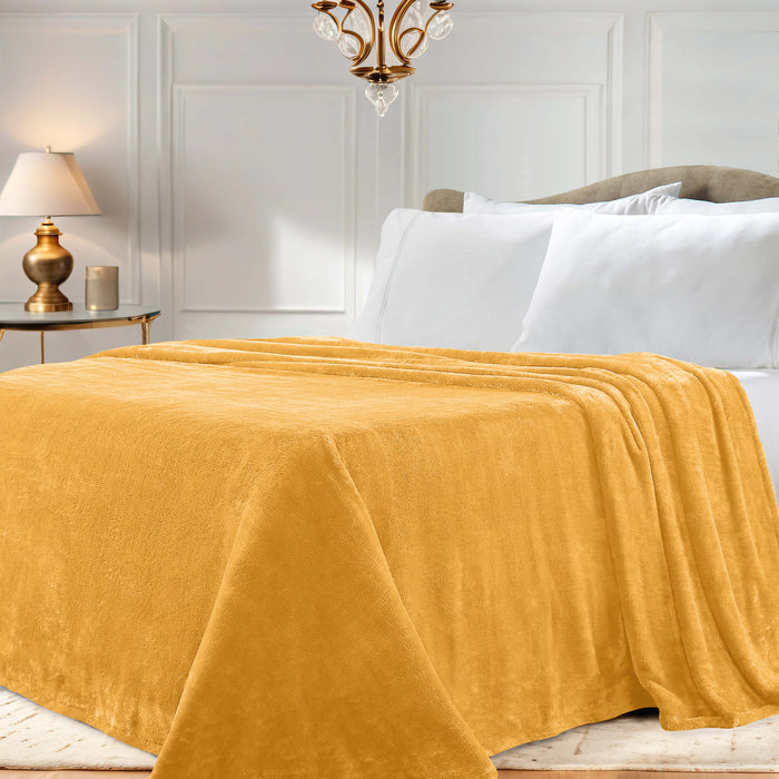 Classic Solid Fleece Plush Medium Weight Fluffy Soft Blanket - Gold