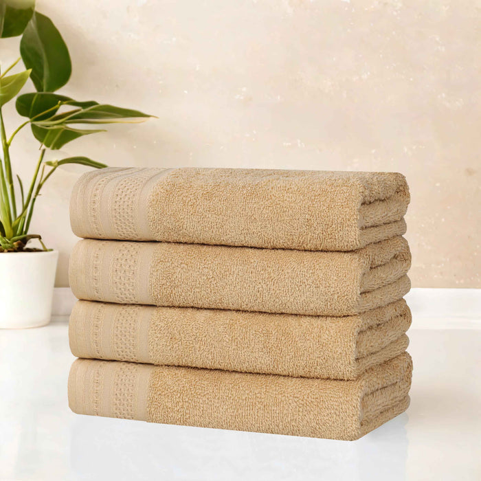 Honeycomb Textured Waffle Border Luxury Cotton Hand Towels, Set of 4