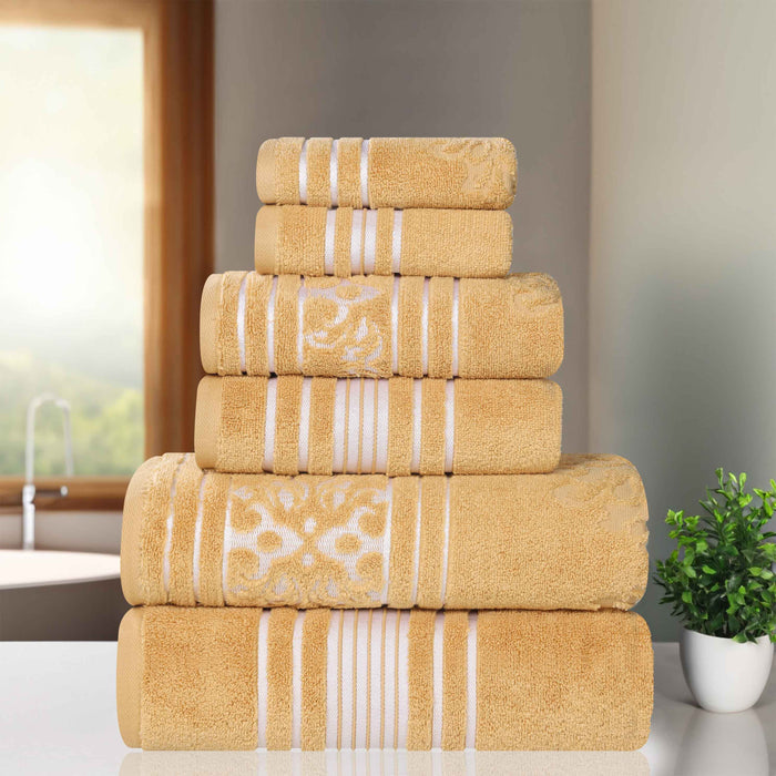 Sadie Zero Twist Cotton Solid and Jacquard Floral 6 Piece Towel Set