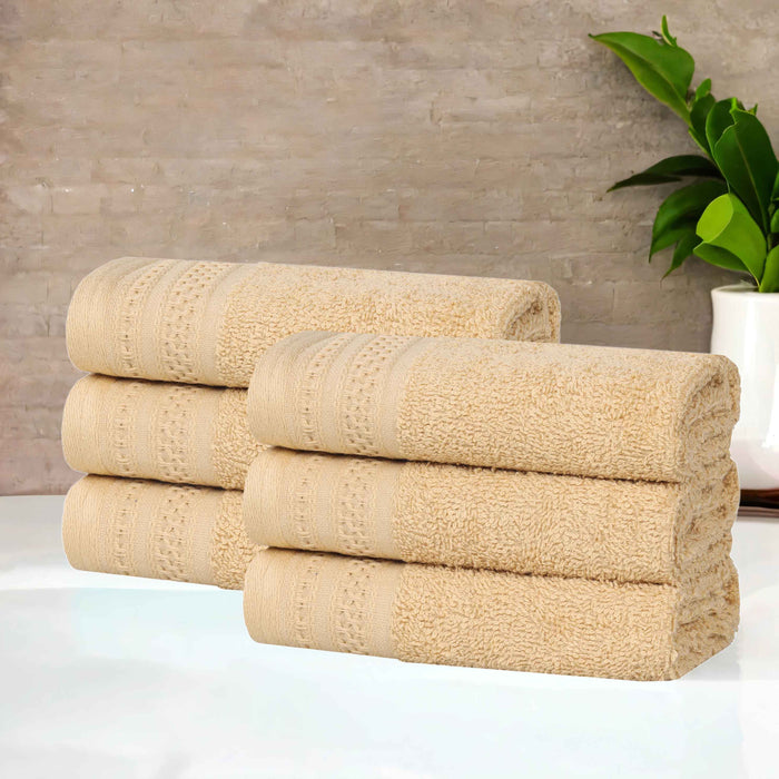 Honeycomb Textured Waffle Border Luxury Cotton Face Towels, Set of 6