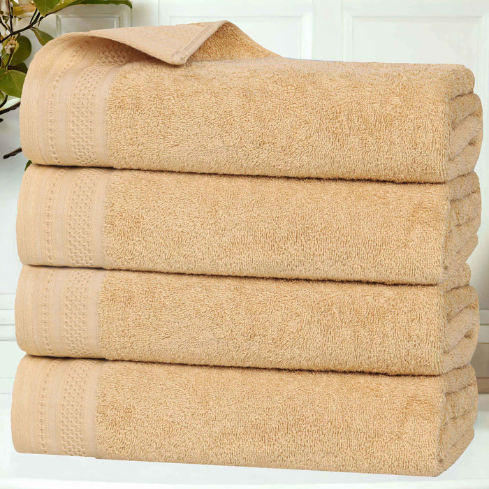 Honeycomb Textured Waffle Border Luxury Cotton Bath Towels, Set of 4