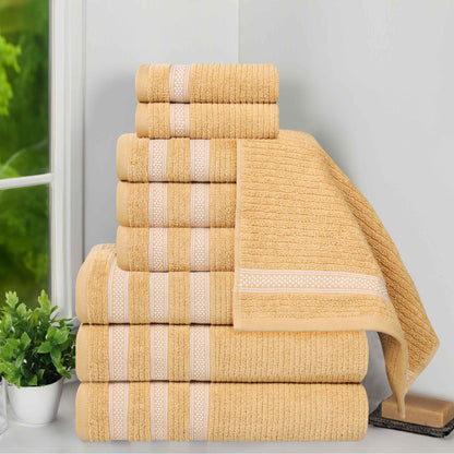 Zero Twist Cotton Ribbed Geometric Border Plush 9 Piece Towel Set - Blue Nile Mills