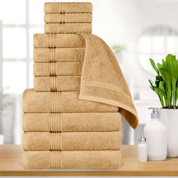 Egyptian Cotton Highly Absorbent Solid 12-Piece Ultra Soft Towel Set - Gold