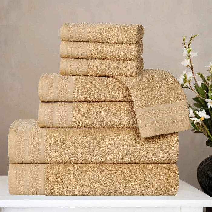 Honeycomb Textured Waffle Border Luxury Cotton 8 Piece Towel Set