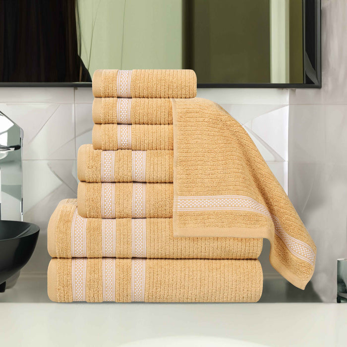 Zero Twist Cotton Ribbed Geometric Border 8 Piece Towel Set