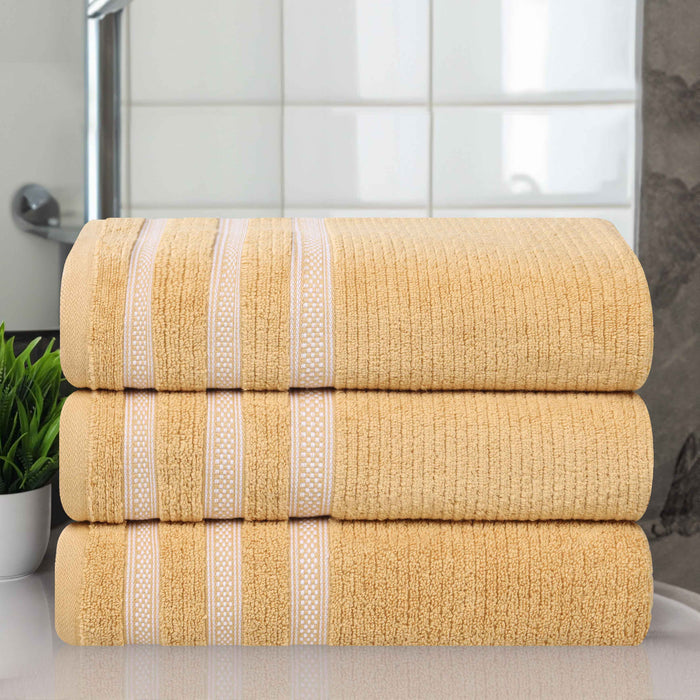 Zero Twist Cotton Ribbed Geometric Border Plush Bath Towel Set of 3