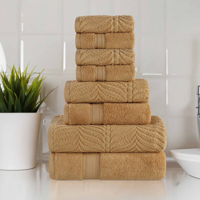 Zero Twist Cotton Solid and Jacquard Elegant Chevron 8 Piece Towel Set