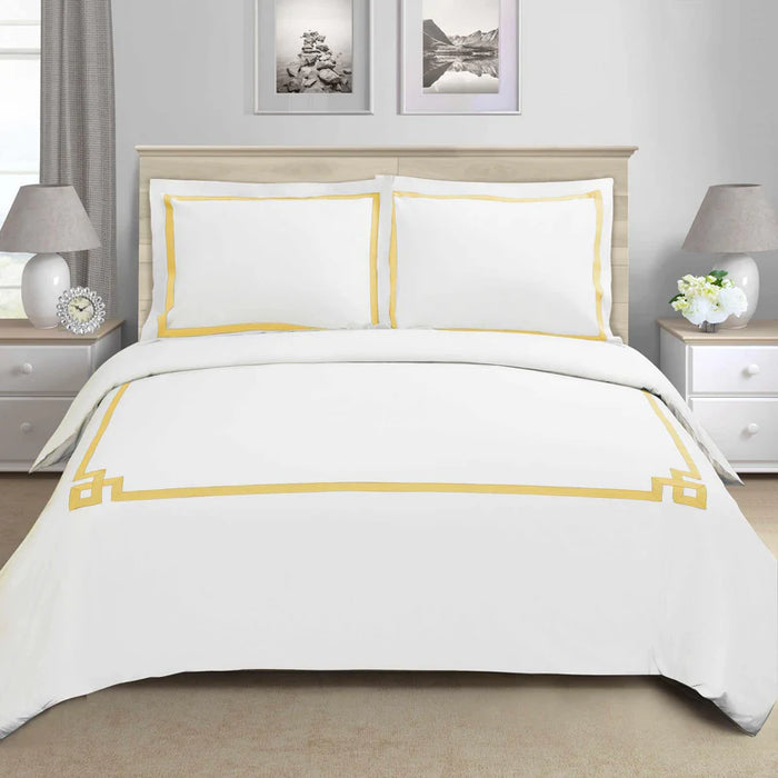 Miller Cotton Embroidered Solid 3 Piece Duvet Cover Set