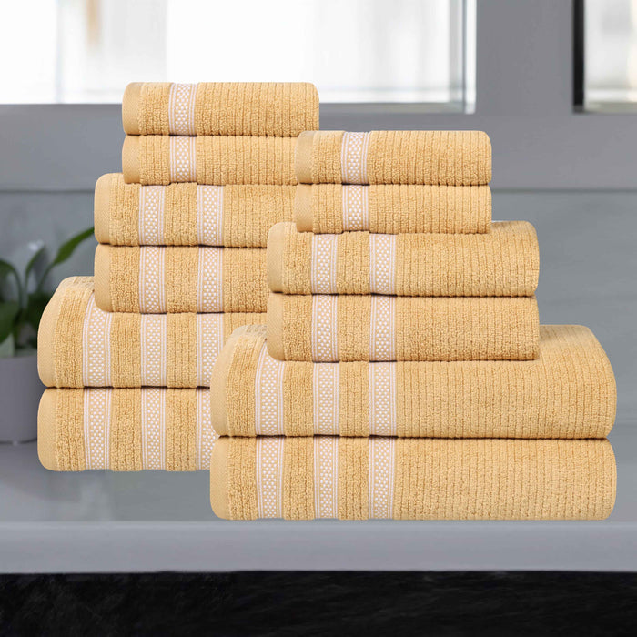 Zero Twist Cotton Ribbed Geometric Border Plush 12 Piece Towel Set