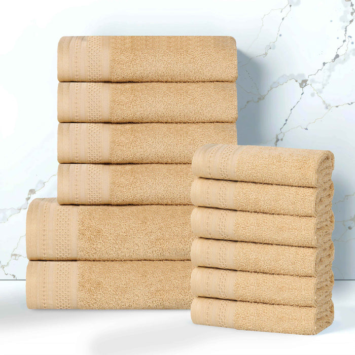 Honeycomb Textured Waffle Border Luxury Cotton 12 Piece Towel Set