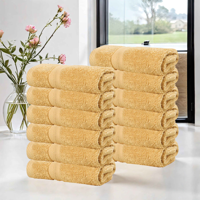 Smart Dry Zero Twist Cotton Solid Washcloth Face Towels, Set of 12