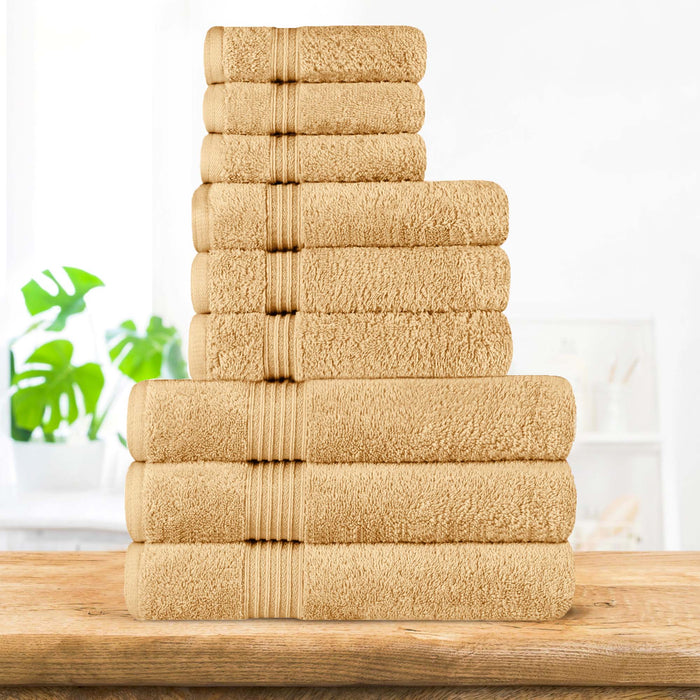Egyptian Cotton Highly Absorbent Solid 9-Piece Ultra Soft Towel Set - Gold