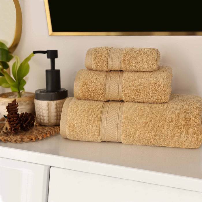 Zero Twist Cotton Elegant Soft Absorbent 3 Piece Solid Towel Set