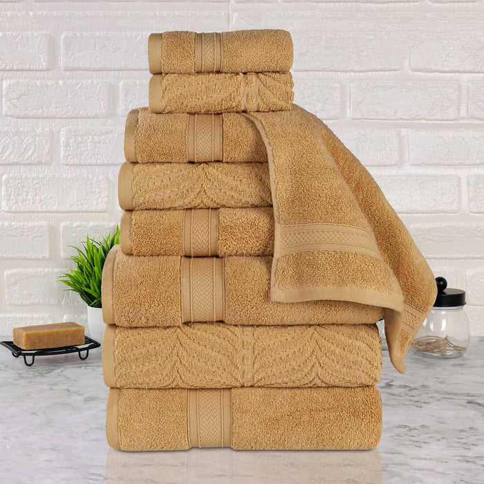 Zero Twist Cotton Solid and Jacquard Elegant Chevron 9 Piece Towel Set