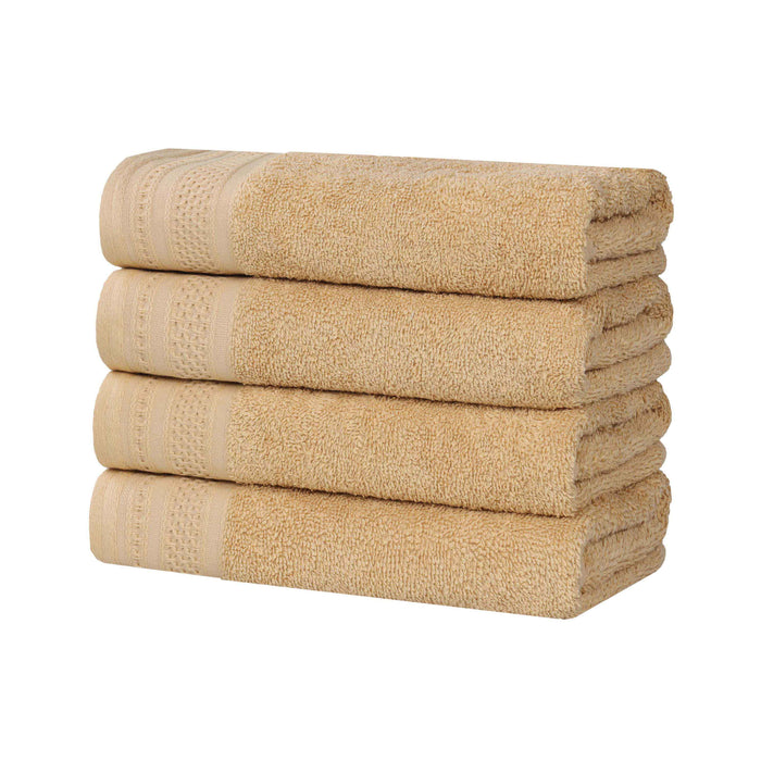 Honeycomb Textured Waffle Border Luxury Cotton Hand Towels, Set of 4