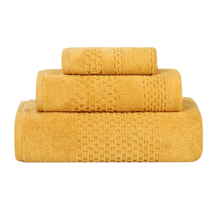 Playa Zero Twist Cotton Solid Waffle Textured 3 Piece Towel Set