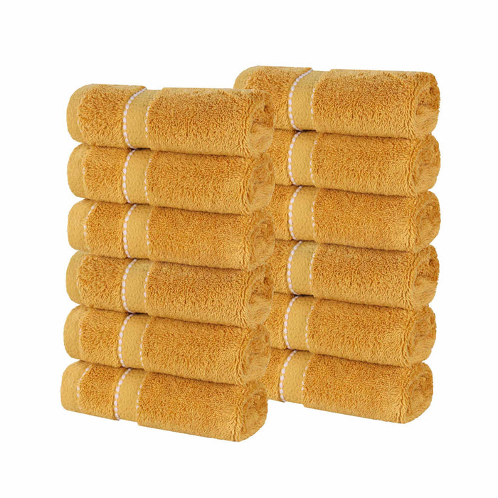 Niles Egypt Produced Giza Cotton Dobby Face Towel Washcloth Set of 12 - Gold