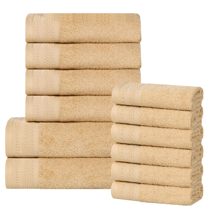 Honeycomb Textured Waffle Border Luxury Cotton 12 Piece Towel Set