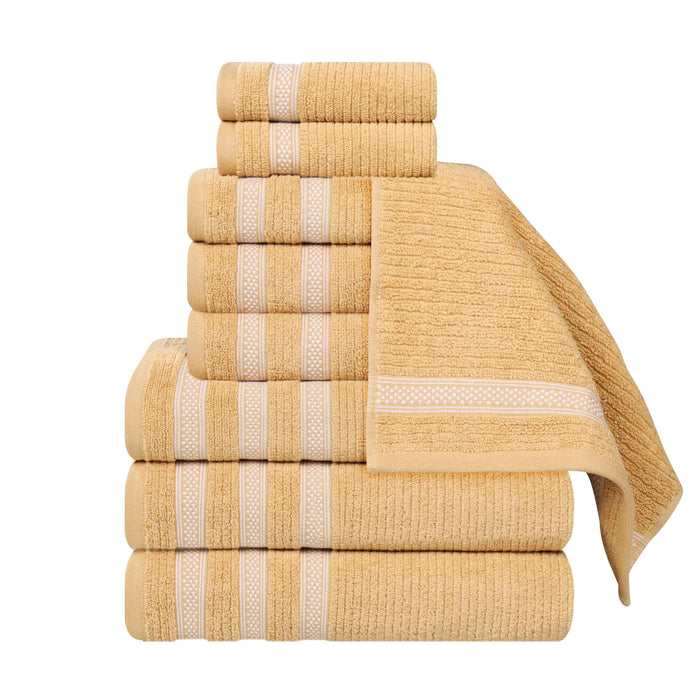 Zero Twist Cotton Ribbed Geometric Border Plush 9 Piece Towel Set