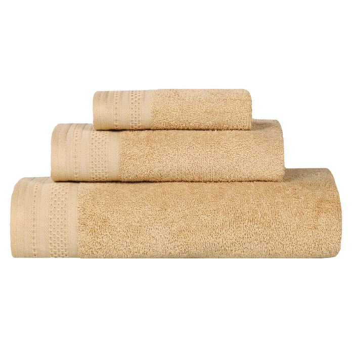 Honeycomb Textured Waffle Border Luxury Cotton 3 Piece Towel Set