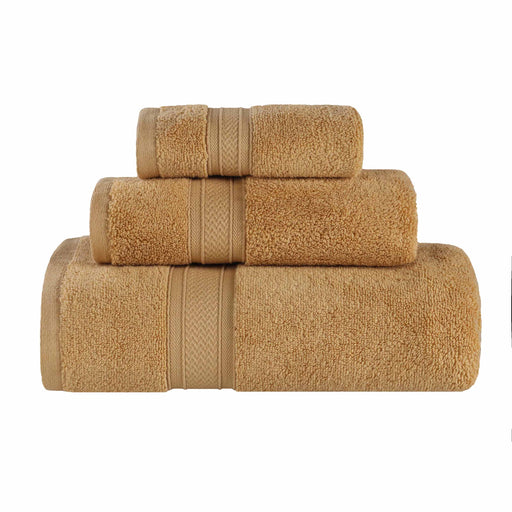 Cotton Elegant Soft Absorbent 3 Piece Solid Towel Set - Gold