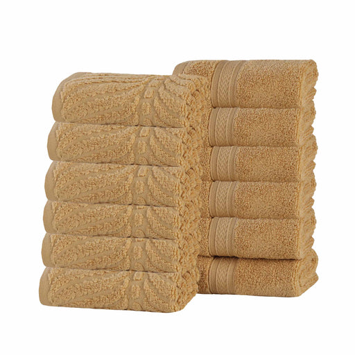 Cotton Solid and Jacquard Chevron Face Towel Set of 12 - Gold