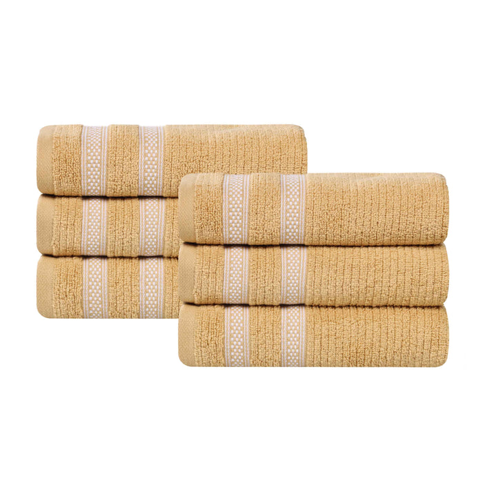 Zero Twist Cotton Ribbed Geometric Border Plush Hand Towel Set of 6