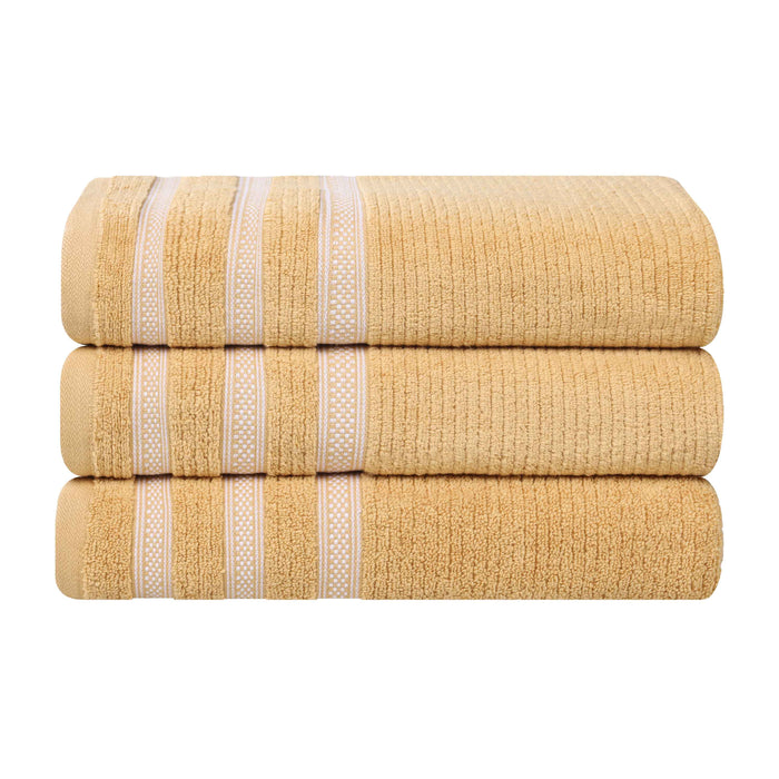 Zero Twist Cotton Ribbed Geometric Border Plush Bath Towel Set of 3