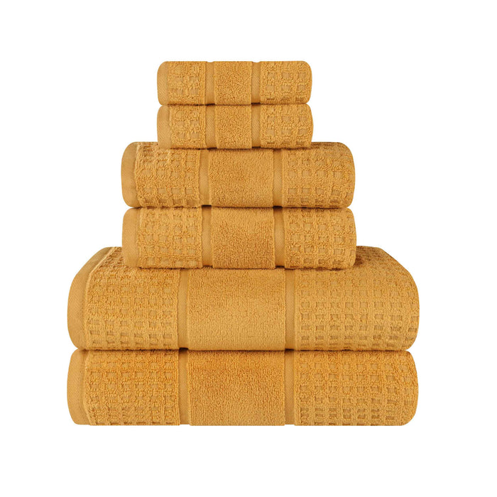 Zero Twist Cotton Waffle Honeycomb Plush Absorbent 6 Piece Towel Set