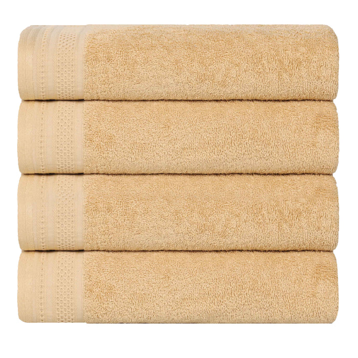 Honeycomb Textured Waffle Border Luxury Cotton Bath Towels, Set of 4